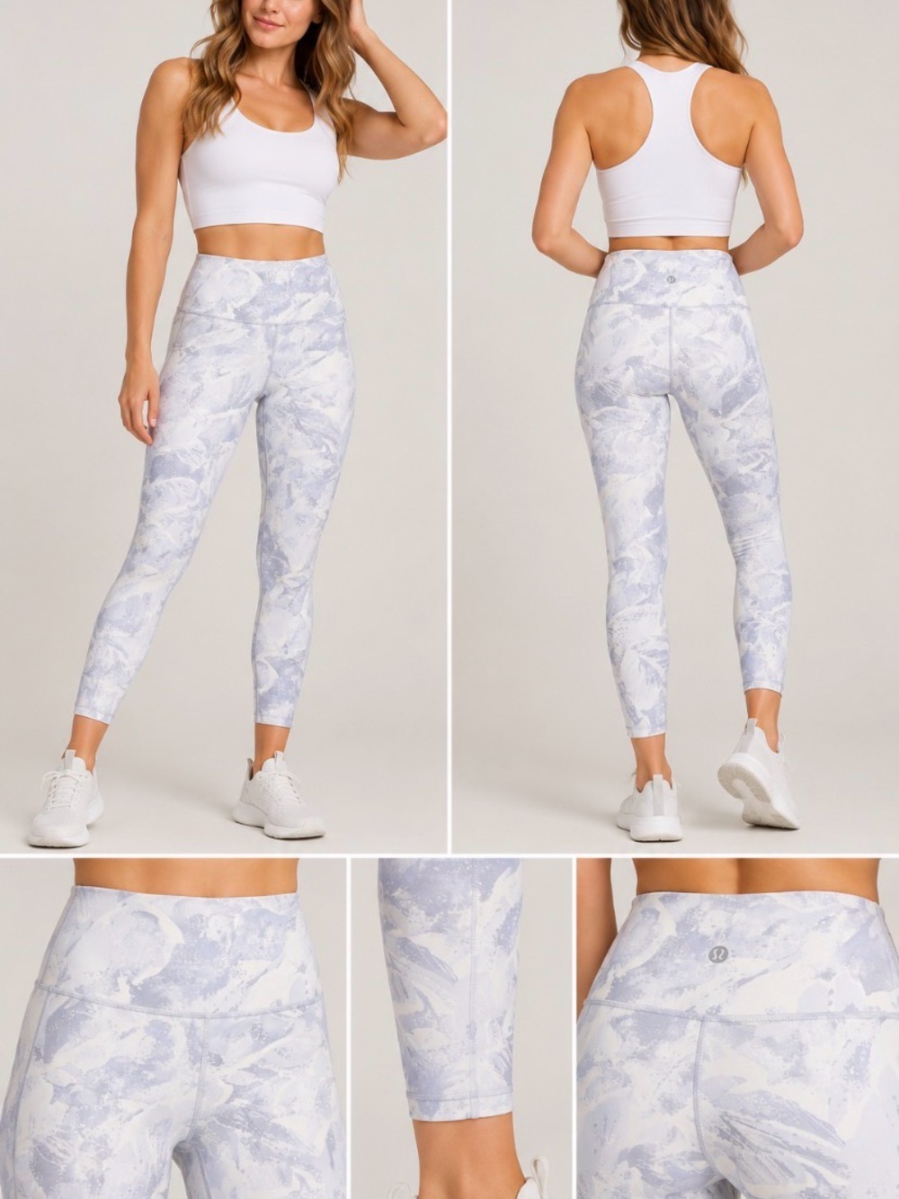 Lululemon Wunder Under HR 25” Flower Pop White Silver Lilac Leggings Size 4